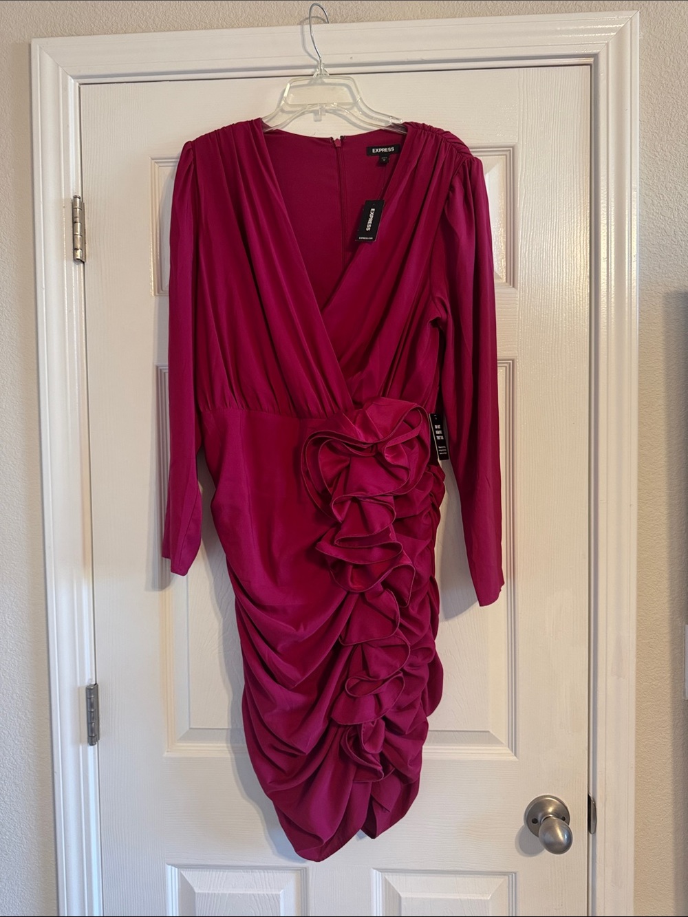 Express Womens Fuchsia Ruched Wrap Dress